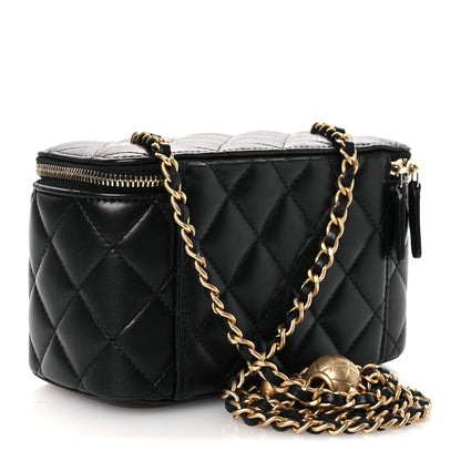 Chanel Lambskin Quilted Pearl Crush Small Vanity Case With Chain Black 3 of 12