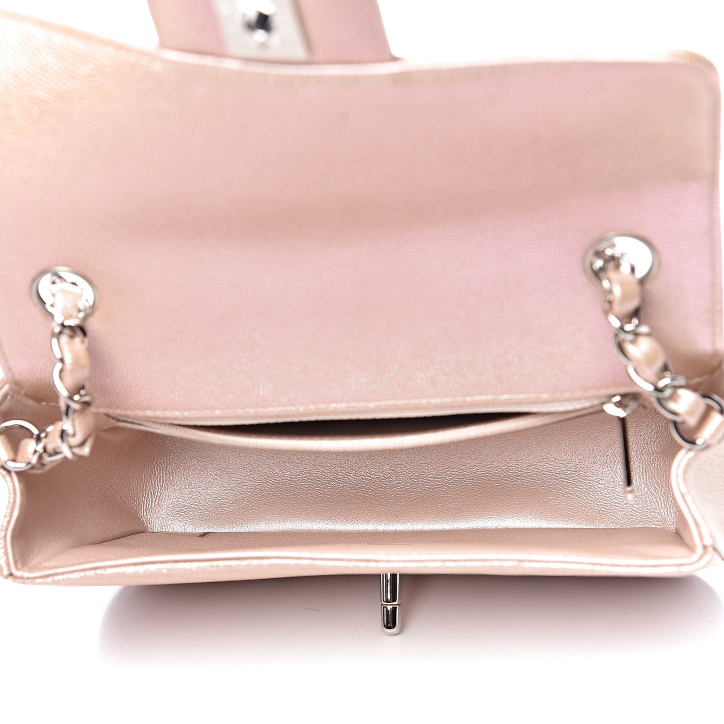 Iridescent Caviar Chevron Quilted Mini Rectangular Flap Light Gold