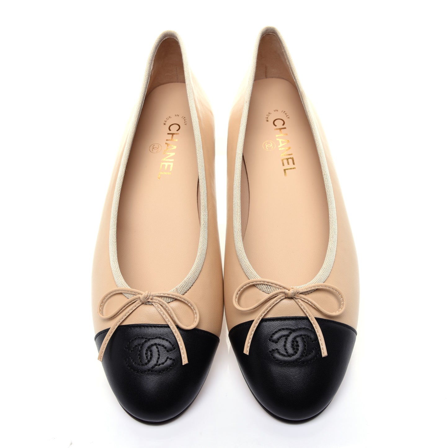 Lambskin Cap Toe CC Ballerina Flats 40 Beige Black