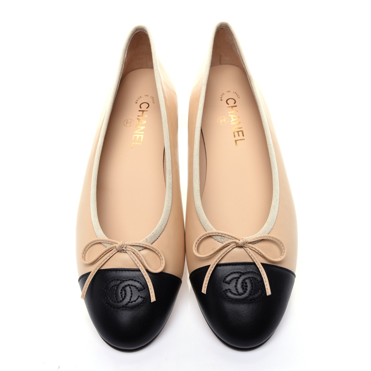 Chanel Lambskin Cap Toe CC Ballerina Flats 40 Beige Black 8 of 12