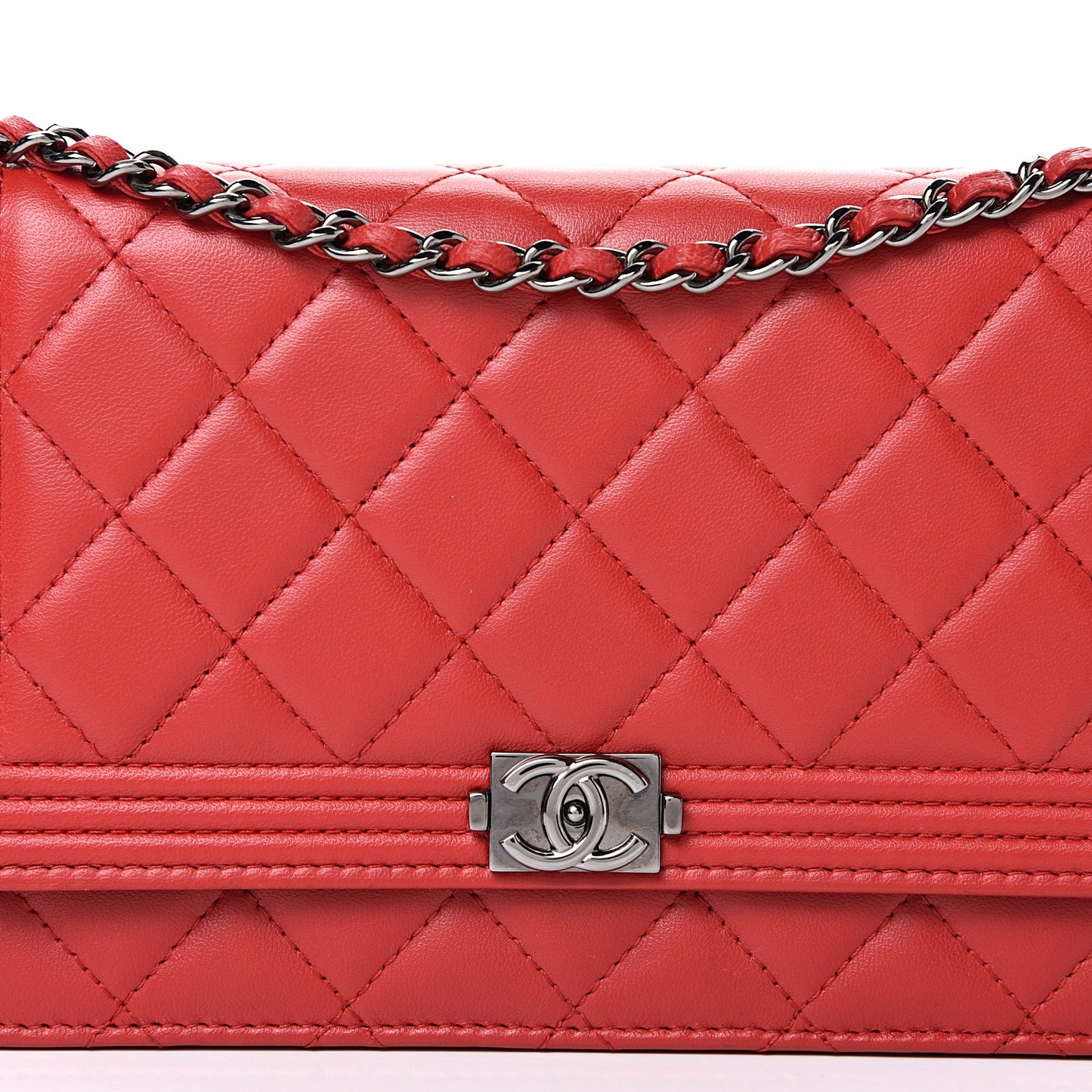 Lambskin Quilted Boy Wallet On Chain WOC Red