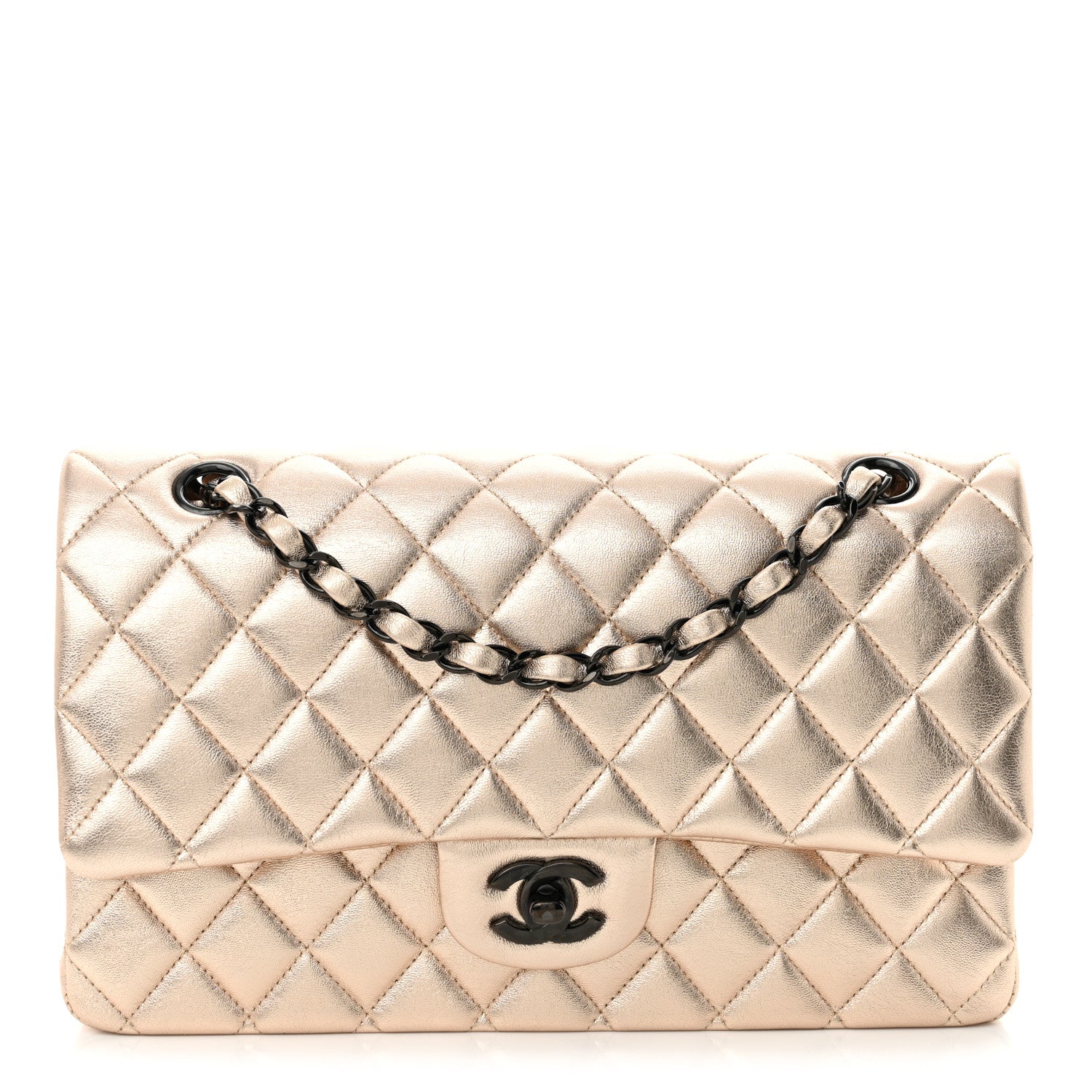 Chanel Metallic Lambskin Quilted Medium Double Flap Gold Black 1 of 12
