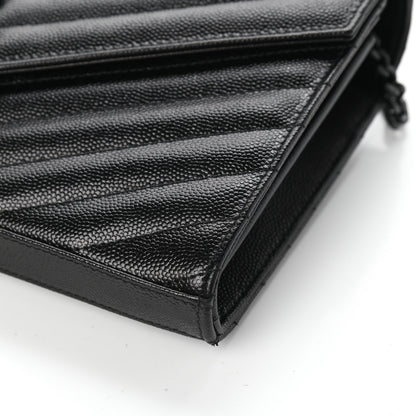 Saint Laurent Grain De Poudre Matelasse Chevron Monogram Chain Wallet Black 9 of 9