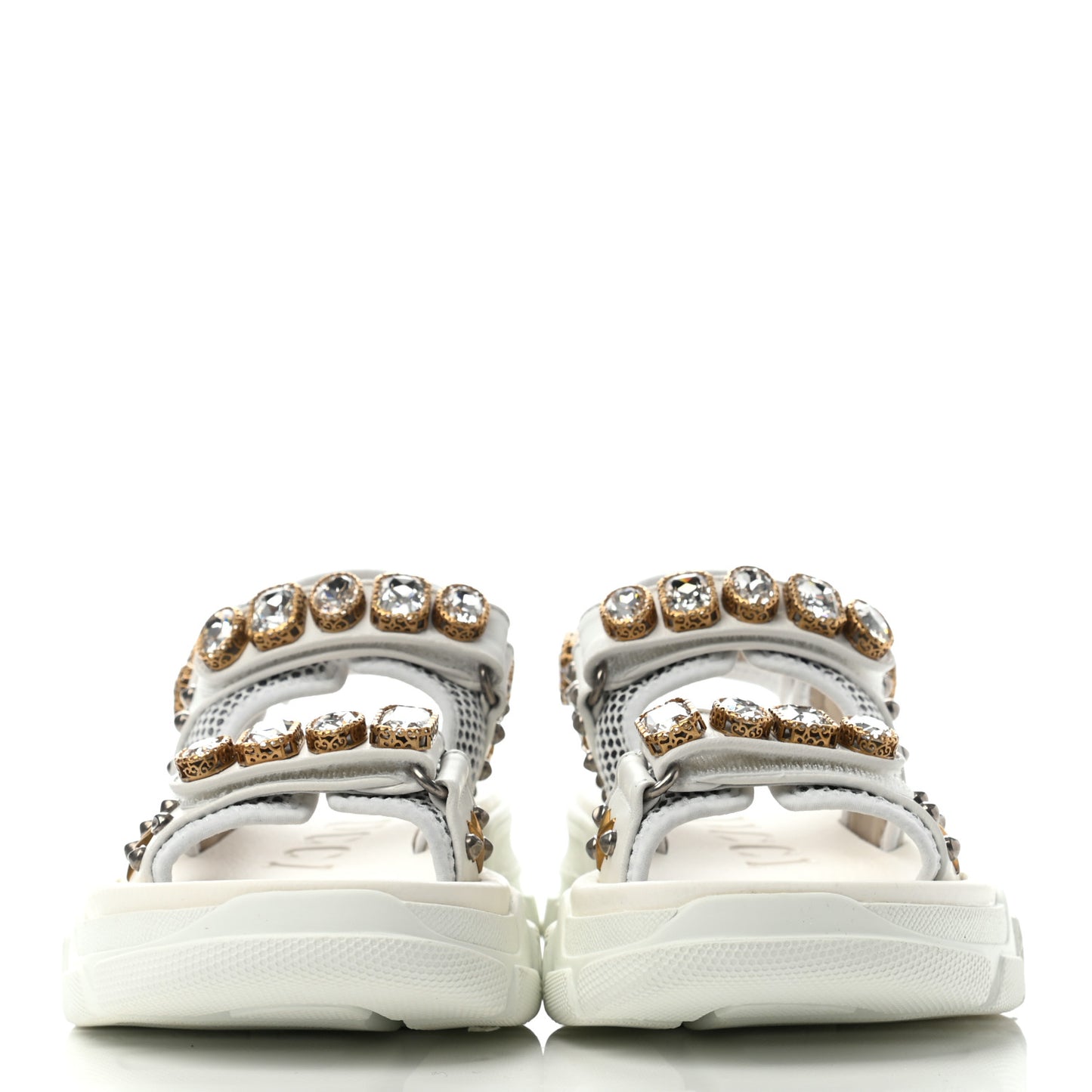 Nappa Mesh Crystal Embellished Studded Womens Aguru Sandals 38 Great White