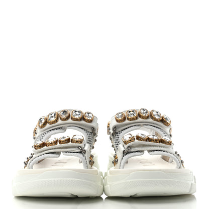 Gucci Nappa Mesh Crystal Embellished Studded Womens Aguru Sandals 38 Great White 2 of 7
