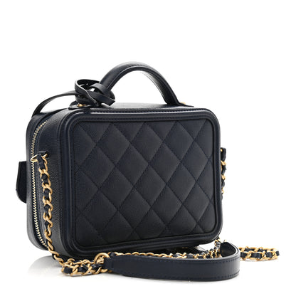 Chanel Caviar Quilted Small CC Filigree Vanity Case Navy 2 of 9