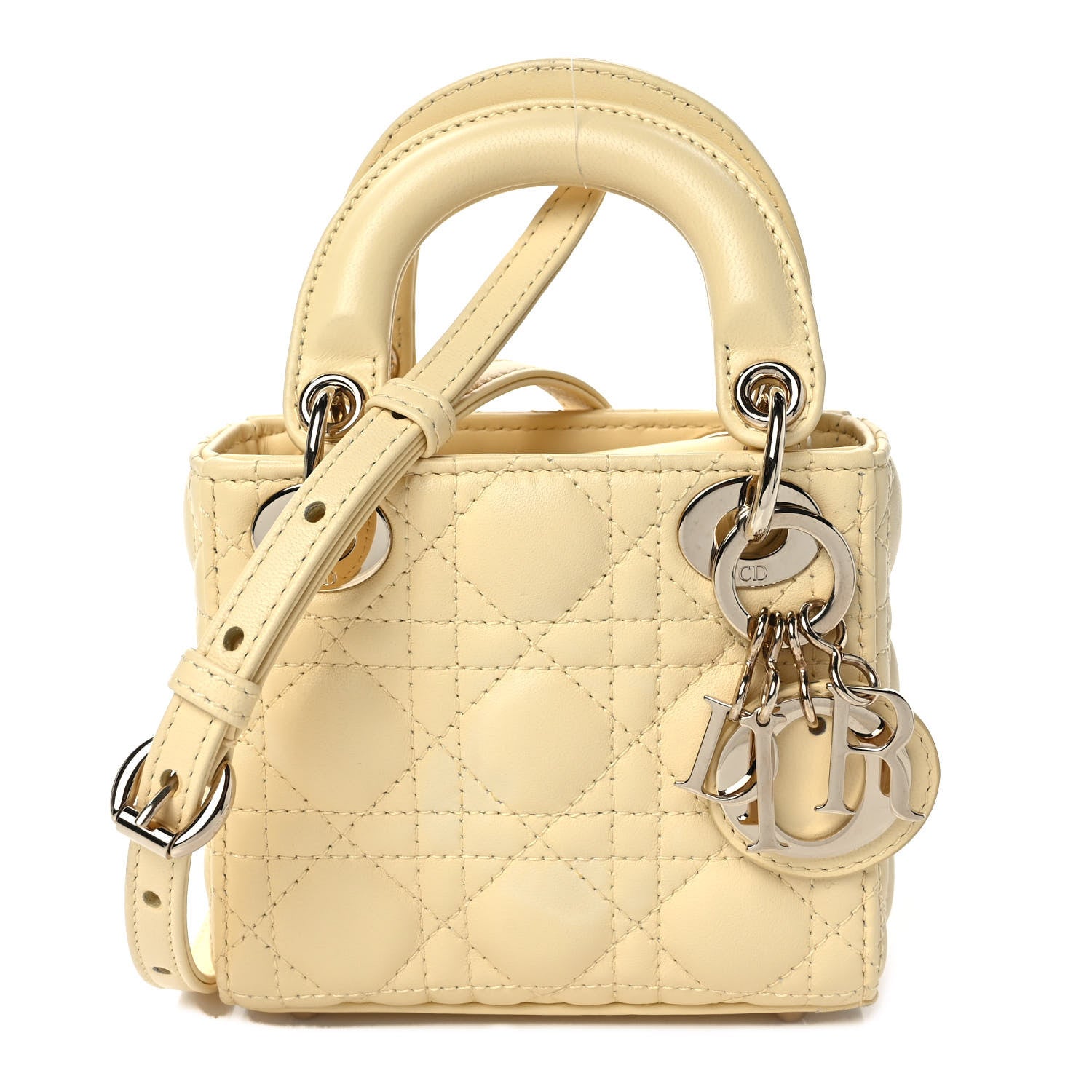 Christian Dior Lambskin Cannage Micro Lady Dior Soft Yellow 1 of 10