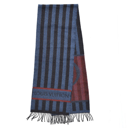 Louis Vuitton Wool Angora Stripe Muffler Hot Air Balloon Scarf Black Blue Red 3 of 6