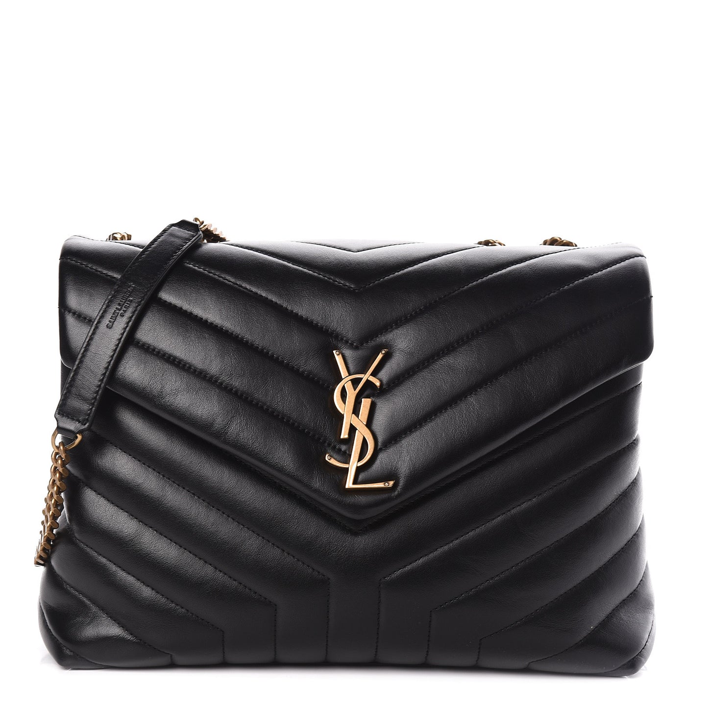 Calfskin Y Quilted Monogram Medium Loulou Chain Satchel Black