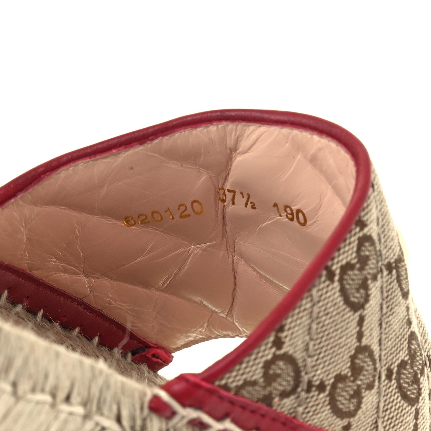 Monogram Matelasse GG Marmont Espadrille 20mm Slide Sandals 37.5 Beige Ebony New Cherry Red