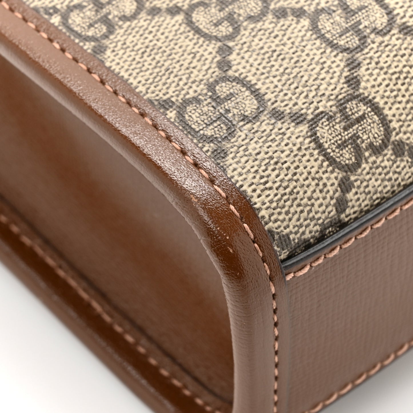 GG Supreme Monogram Azalea Calfskin Mini Retro Interlocking G Tote Bag Beige Ebony Brown Sugar