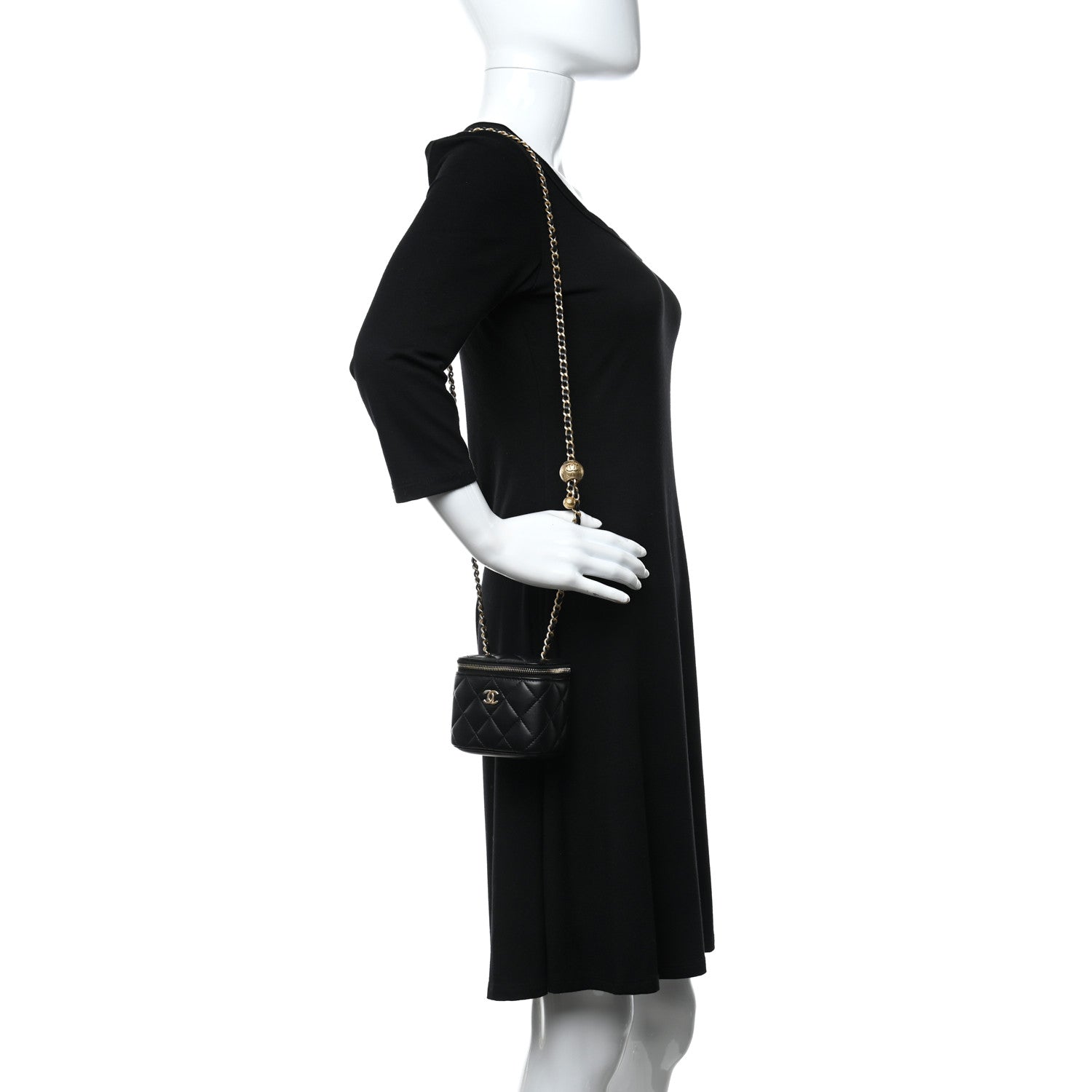 Chanel Lambskin Quilted Mini Pearl Crush Vanity Case With Chain Black 2 of 11