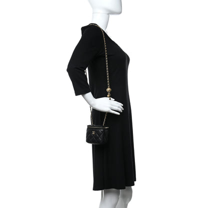 Chanel Lambskin Quilted Mini Pearl Crush Vanity Case With Chain Black 2 of 11