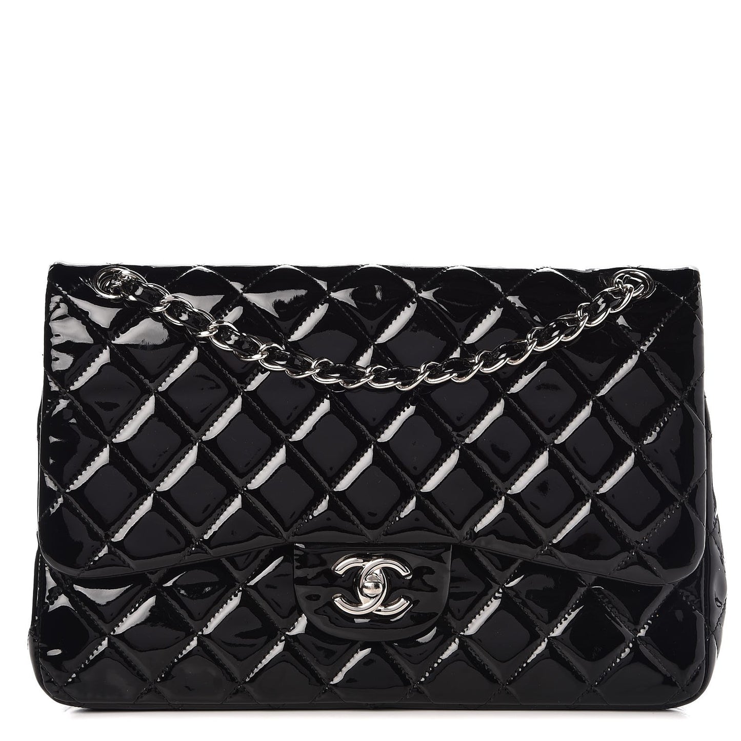 Patent Quilted Jumbo Double Flap Black