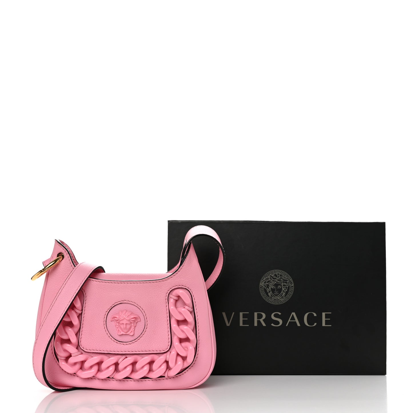 Calfskin La Medusa Mini Chain Hobo Bag Baby Pink