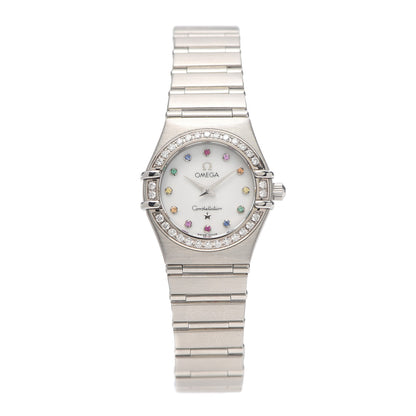 Omega Stainless Steel Diamond Bezel Mother of Pearl Multi Gemstone 22mm Constellation Iris Rainbow Quartz Watch 1460.79 1 of 6