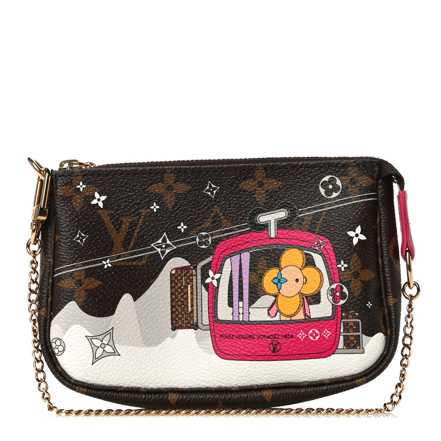 Louis Vuitton Monogram 2019 Christmas Animation Mini Courchevel Pochette Accessories Fuchsia 1 of 11