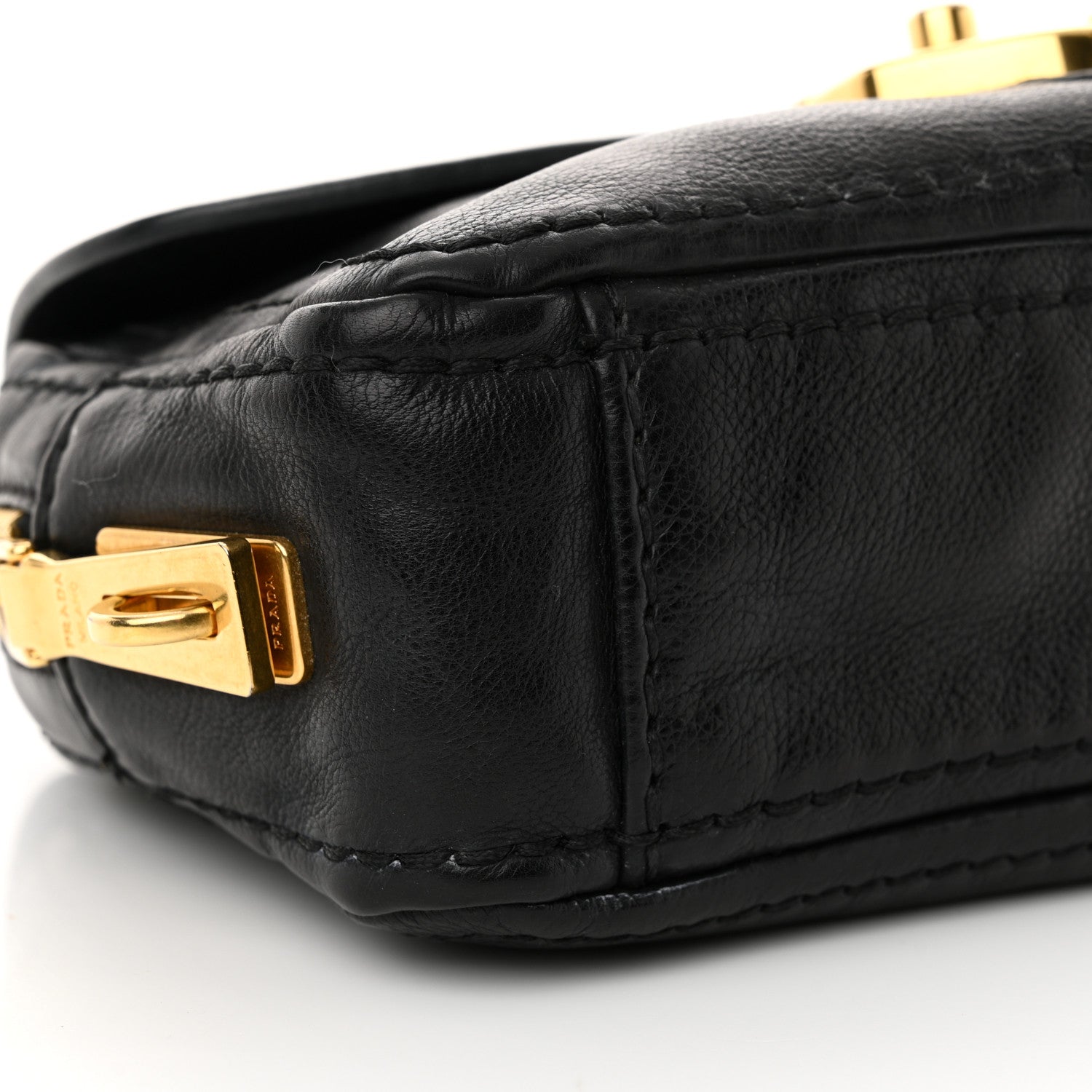 Prada Glace Calf Pushlock Chain Shoulder Bag Black 8 of 12
