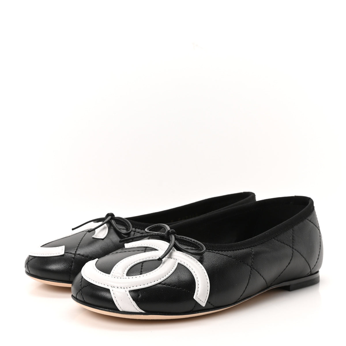 Chanel Lambskin Quilted CC Cambon Ballet Flats 35 Black White 4 of 10