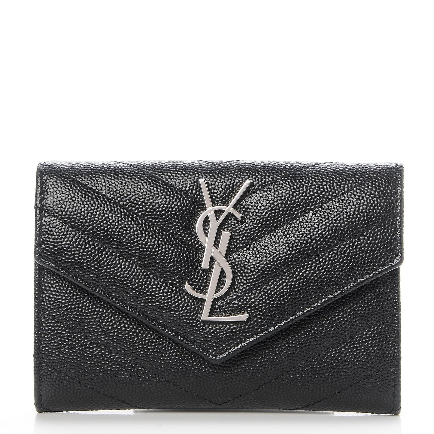 Grain De Poudre Matelasse Chevron Small Monogram Envelope Wallet Black