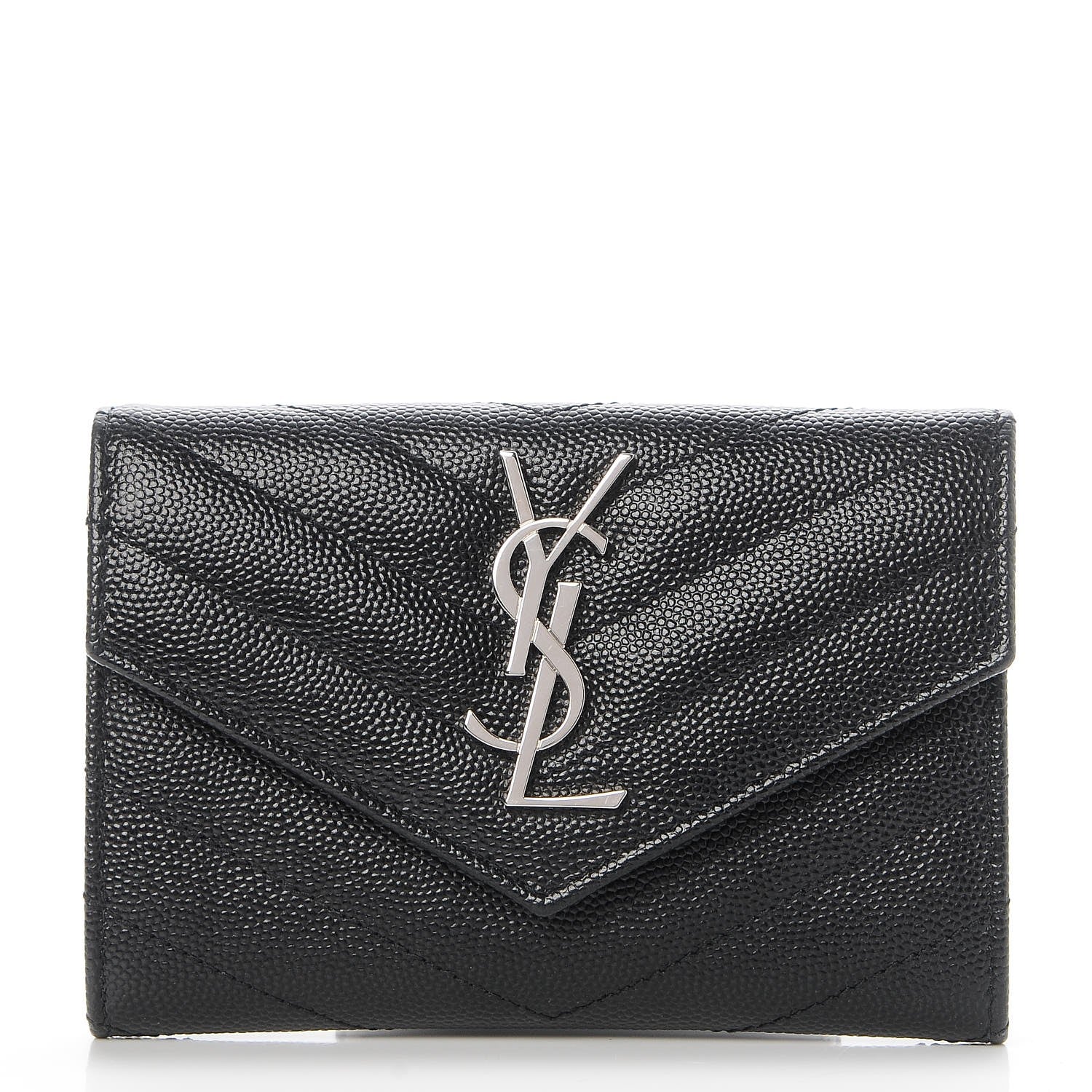 Saint Laurent Grain De Poudre Matelasse Chevron Small Monogram Envelope Wallet Black 1 of 7