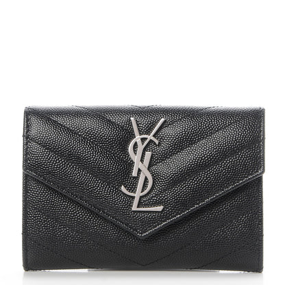 Saint Laurent Grain De Poudre Matelasse Chevron Small Monogram Envelope Wallet Black 1 of 7