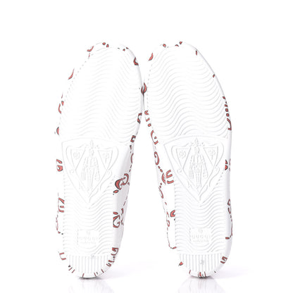 Gucci Calfskin GucciGhost Print Womens Ace Sneakers 38 White Hibiscus Red 6 of 11