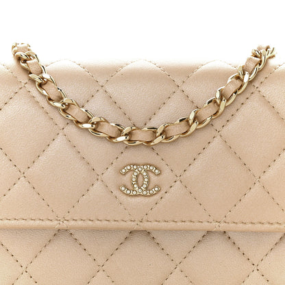 Chanel Lambskin Quilted Pearl My Shoulder Mini French Wallet On Chain WOC Light Beige 9 of 12