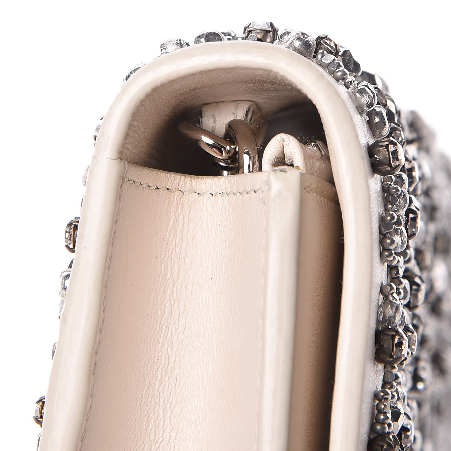 Saint Laurent Calfskin Bead Embellished Kate Monogram Tassel Chain Wallet White 15 of 17
