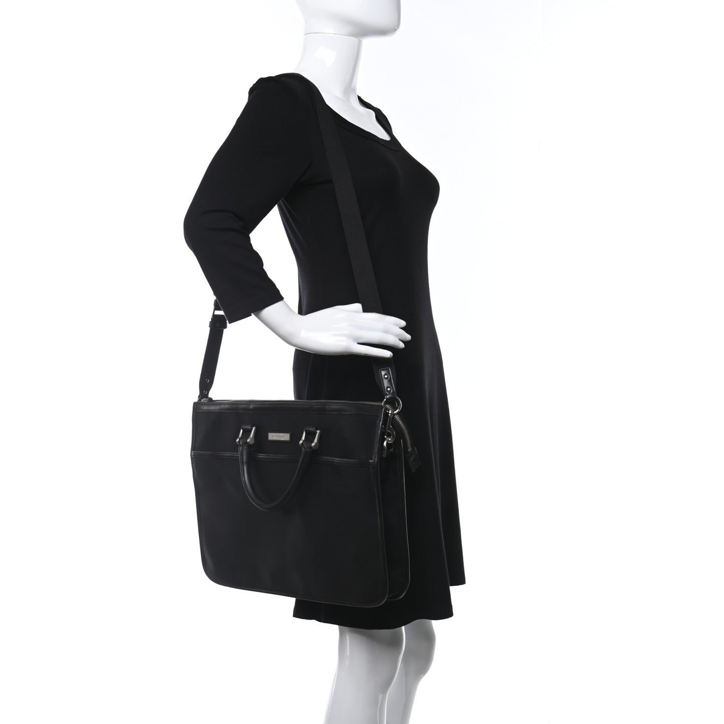 Nylon Calfskin Briefcase Black