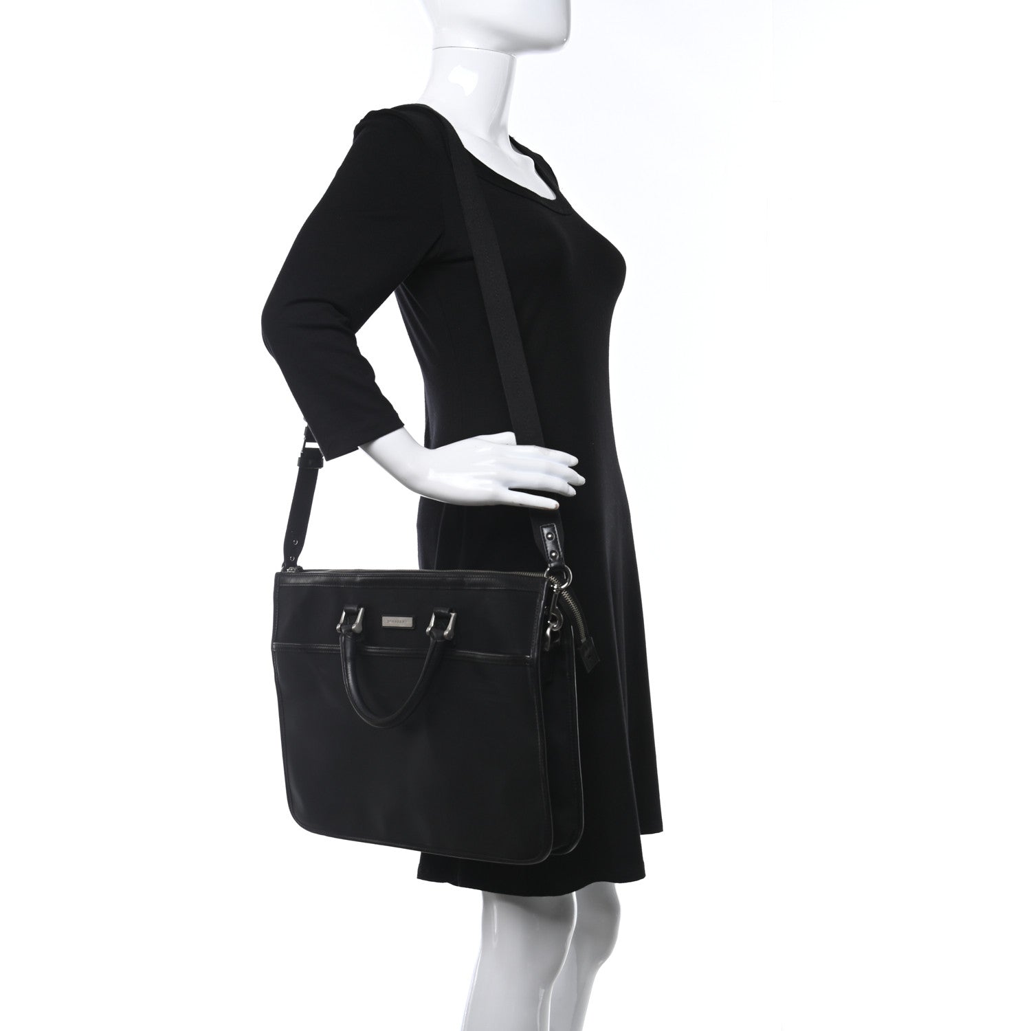 Burberry Nylon Calfskin Briefcase Black 3 of 11