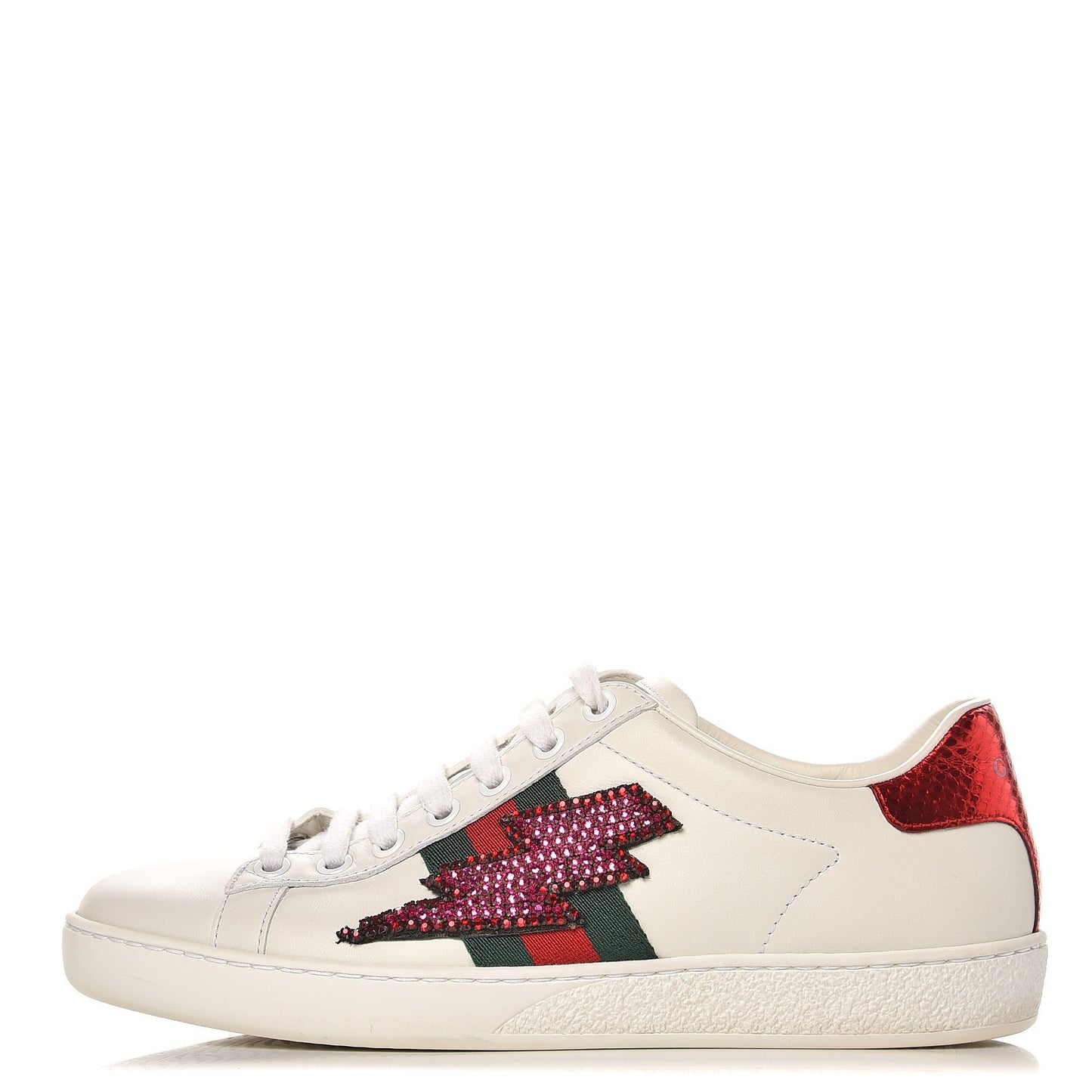 Calfskin Web Studded Lightning Ace Sneakers 36 White