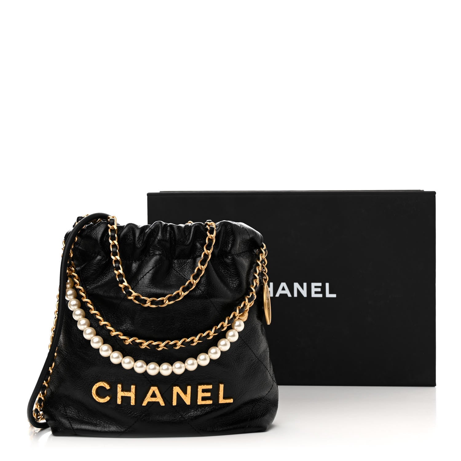Chanel Shiny Crumpled Calfskin Quilted Pearl Mini Chanel 22 Black 11 of 11