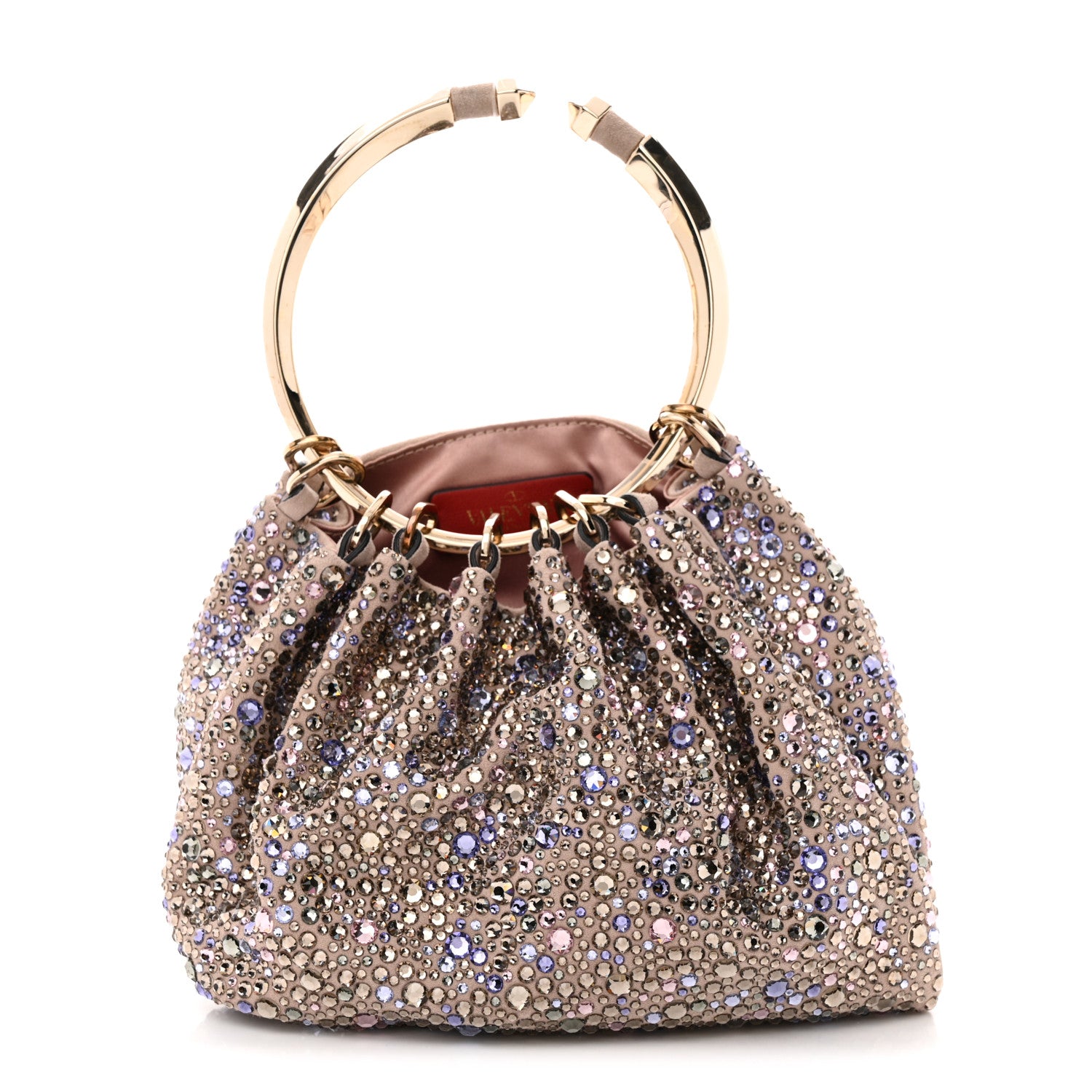 Valentino Garavani Crystal Suede Bebop Loop Handle Clutch Pink 1 of 11