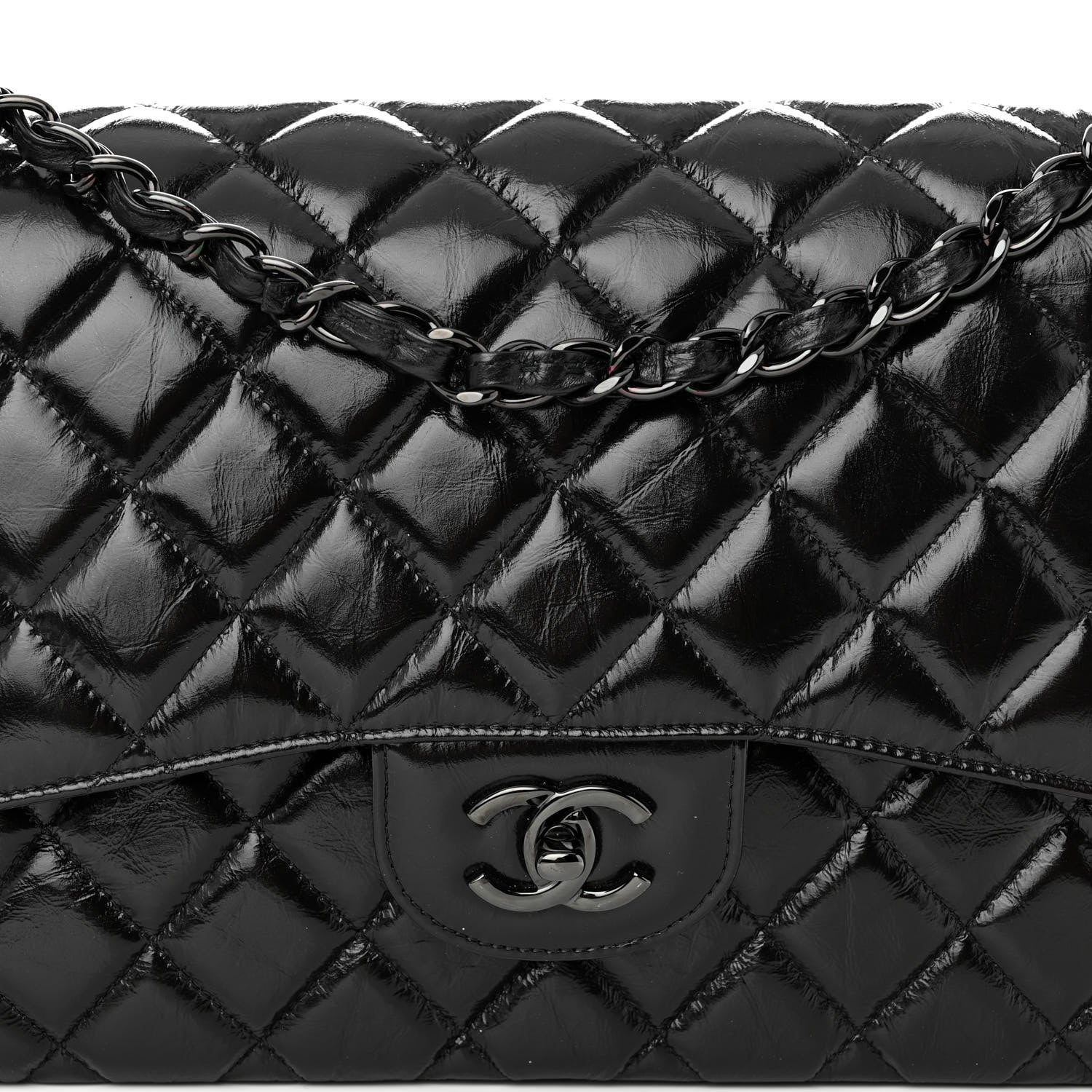 Chanel Shiny Distressed Calfskin Quilted Jumbo Double Flap So Black 8 of 10