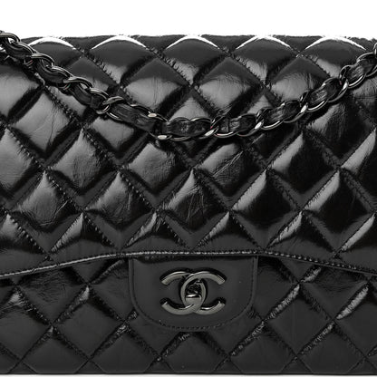 Chanel Shiny Distressed Calfskin Quilted Jumbo Double Flap So Black 8 of 10