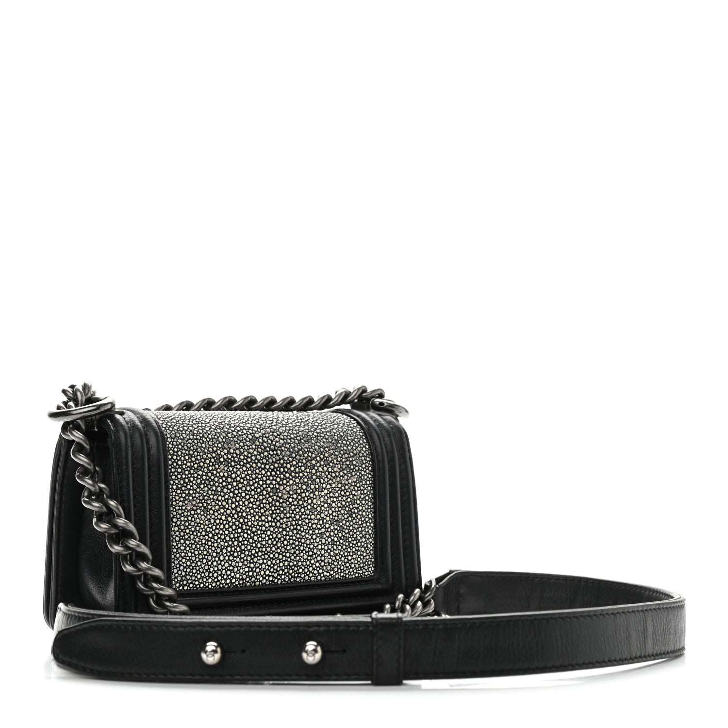 Chanel Galuchat Stingray Mini Boy Flap Black Silver 3 of 10