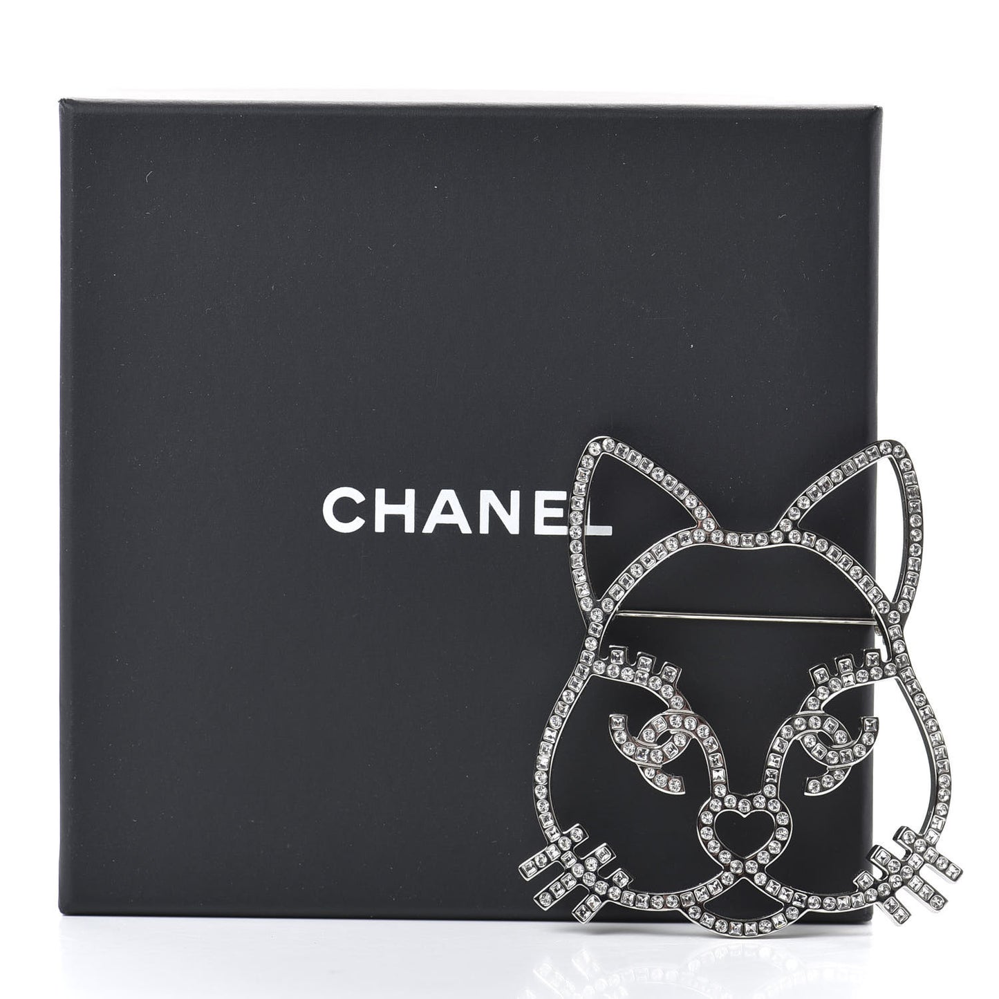 Strass Crystal Emoji Choupette Cat Brooch Silver
