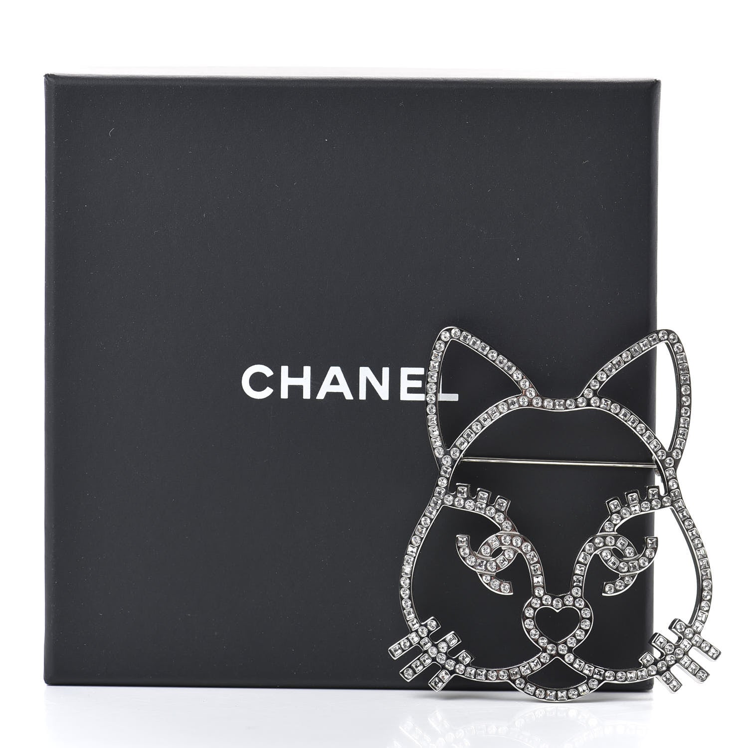Chanel Strass Crystal Emoji Choupette Cat Brooch Silver 5 of 5