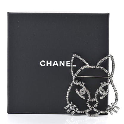 Chanel Strass Crystal Emoji Choupette Cat Brooch Silver 5 of 5
