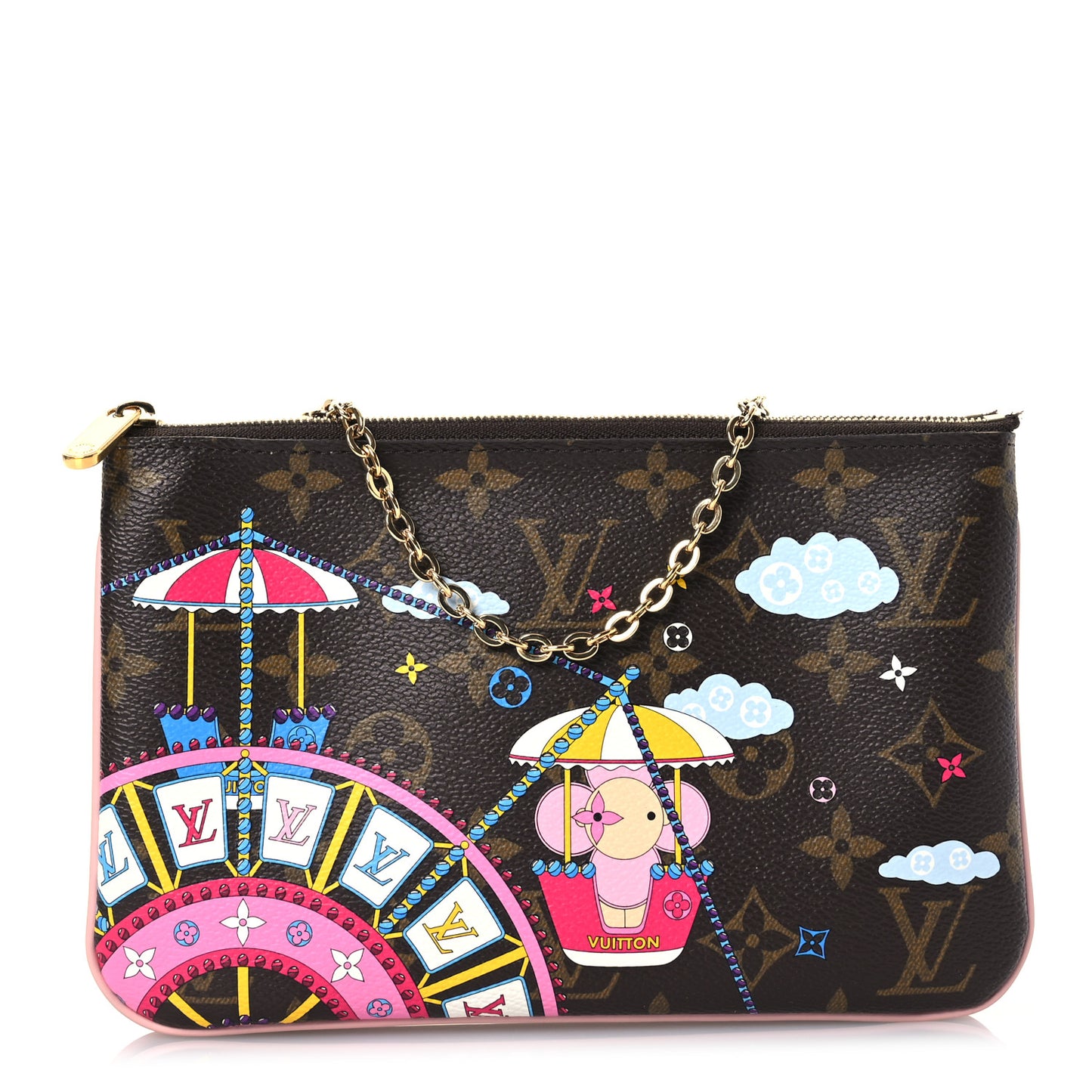 Monogram 2020 Christmas Animation Big Wheel Double Zip Pochette Rose Ballerine