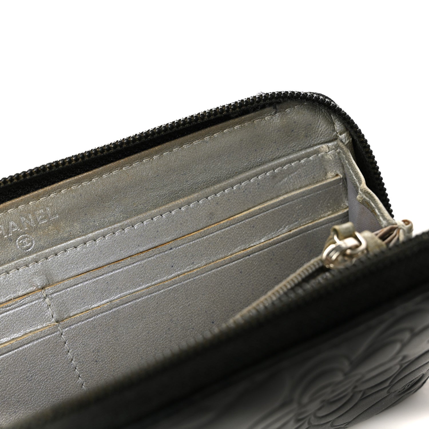 Chanel Lambskin Camellia Embossed Zipped Gusset Wallet Black 11 of 12