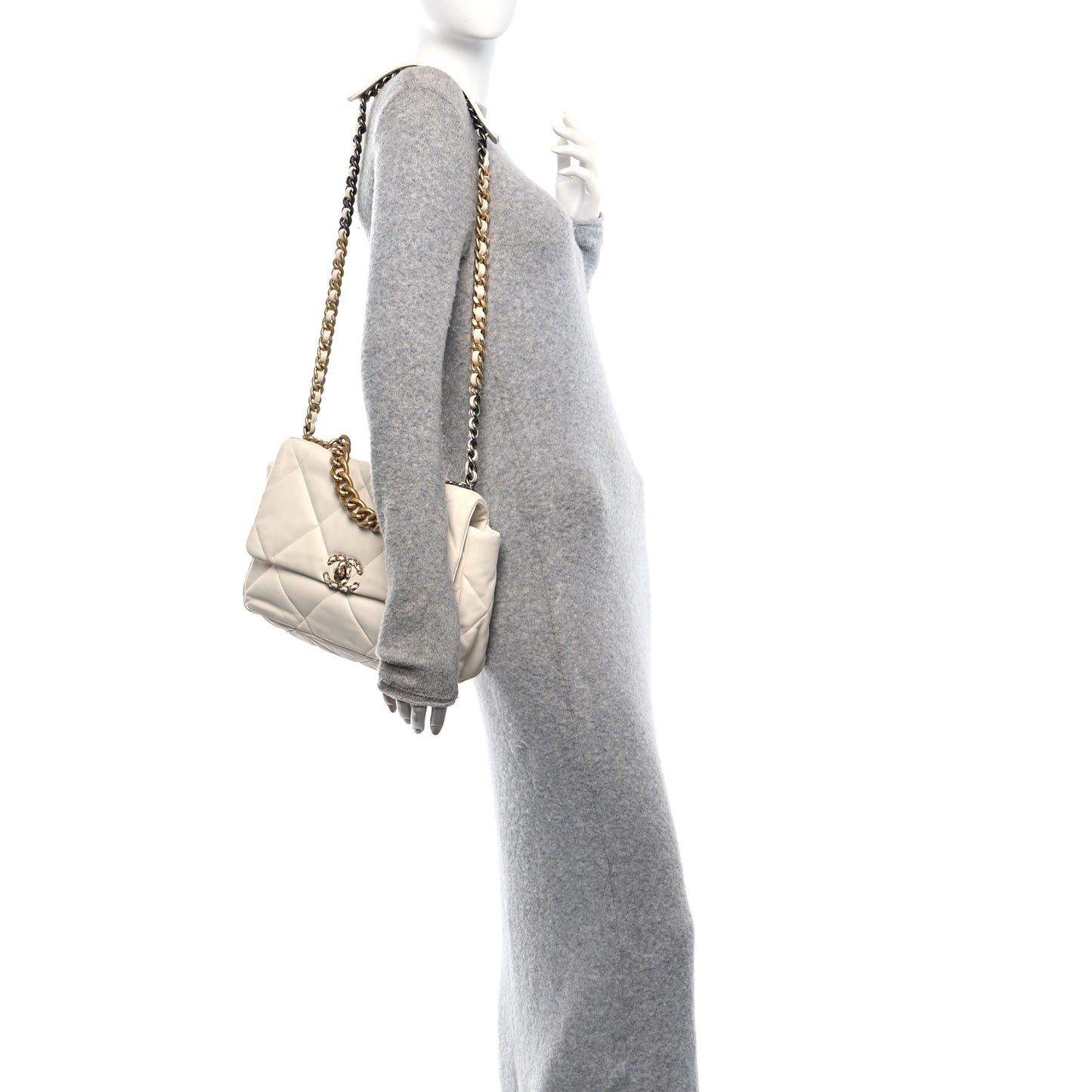 Lambskin Quilted Large Chanel 19 Flap White