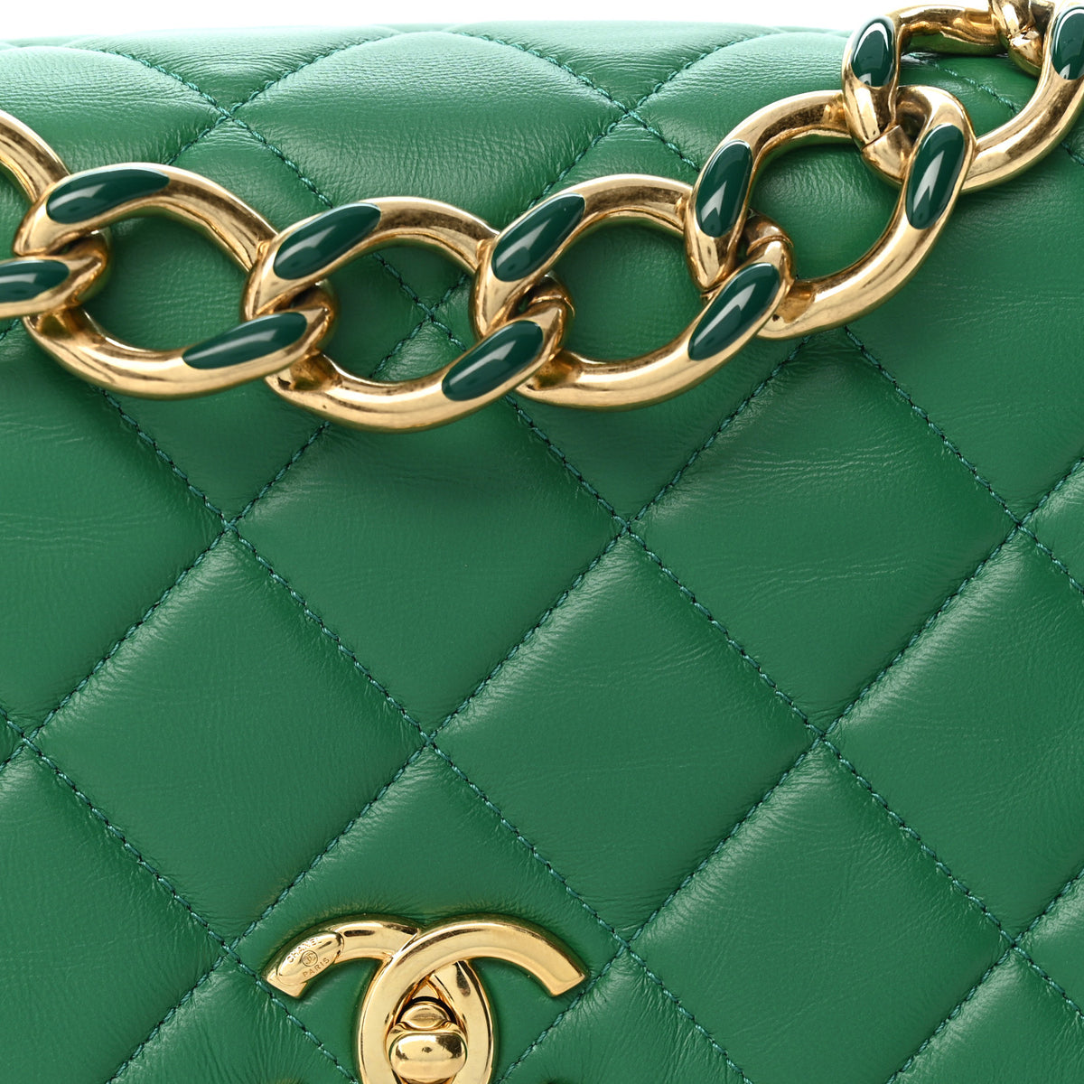 Chanel Lambskin Quilted Medium Color Match Flap Green 8 of 10