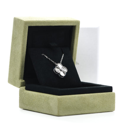Van Cleef & Arpels 18K White Gold Diamond Guilloche Vintage Alhambra Pendant Necklace 6 of 6