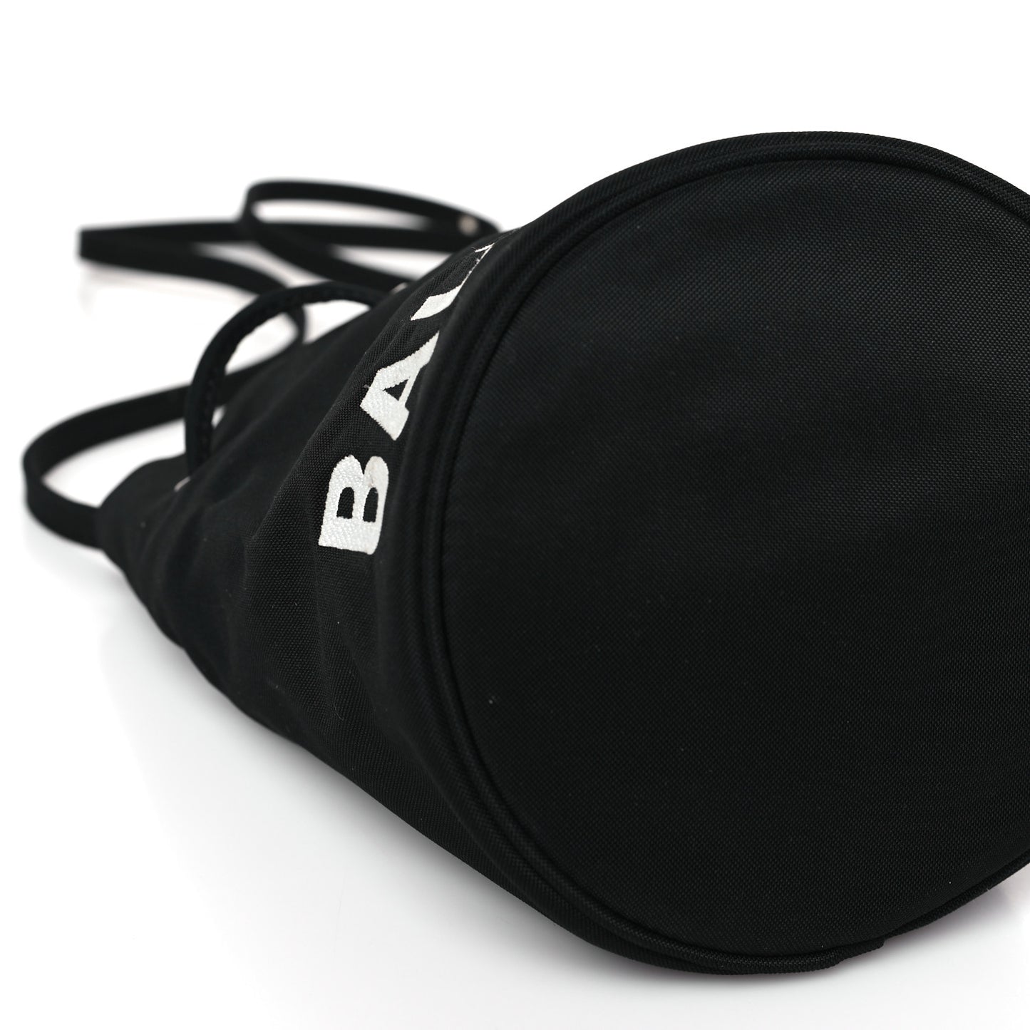 Recycled Sport Nylon Logo Embroidered Wheel Drawstring Bucket Bag XS Black