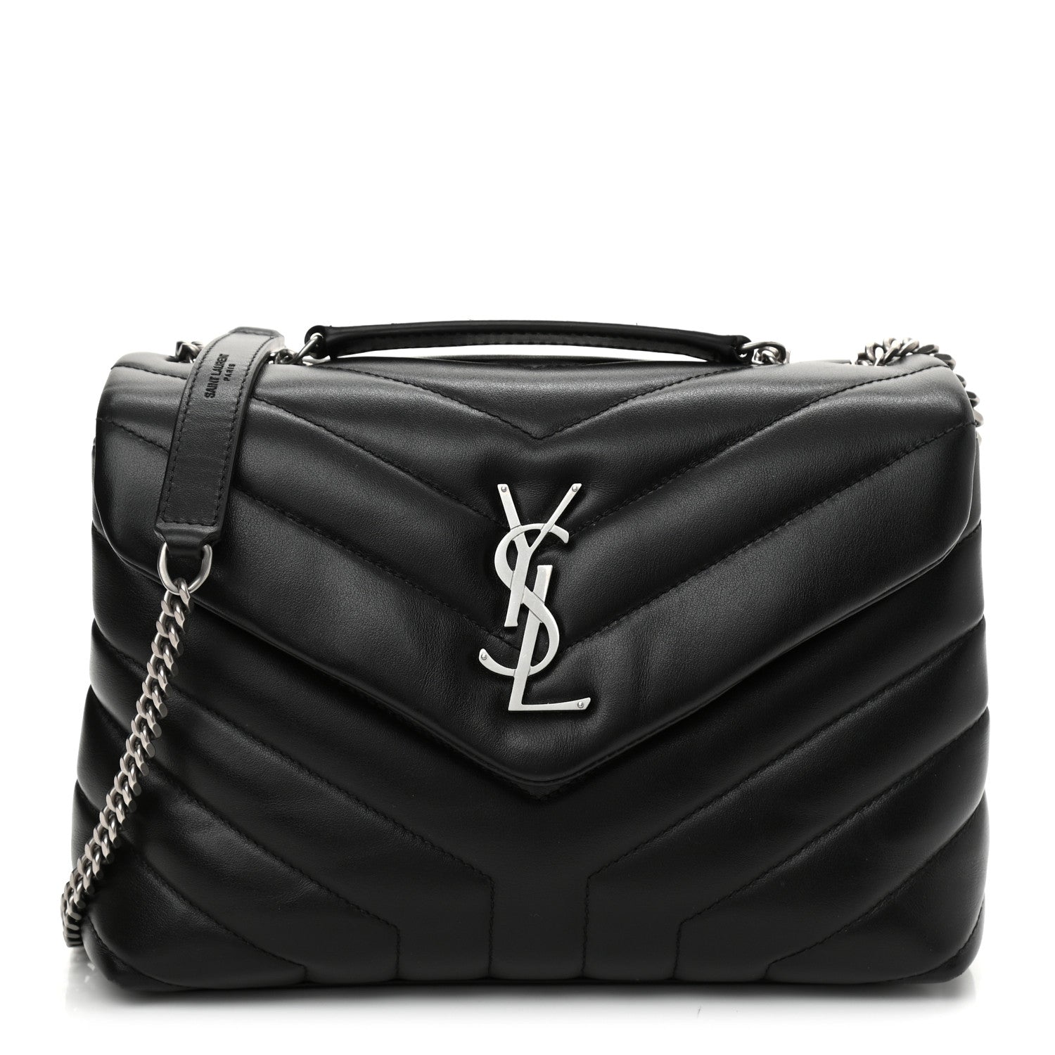 Saint Laurent Calfskin Y Quilted Monogram Small Loulou Chain Satchel Black 1 of 11