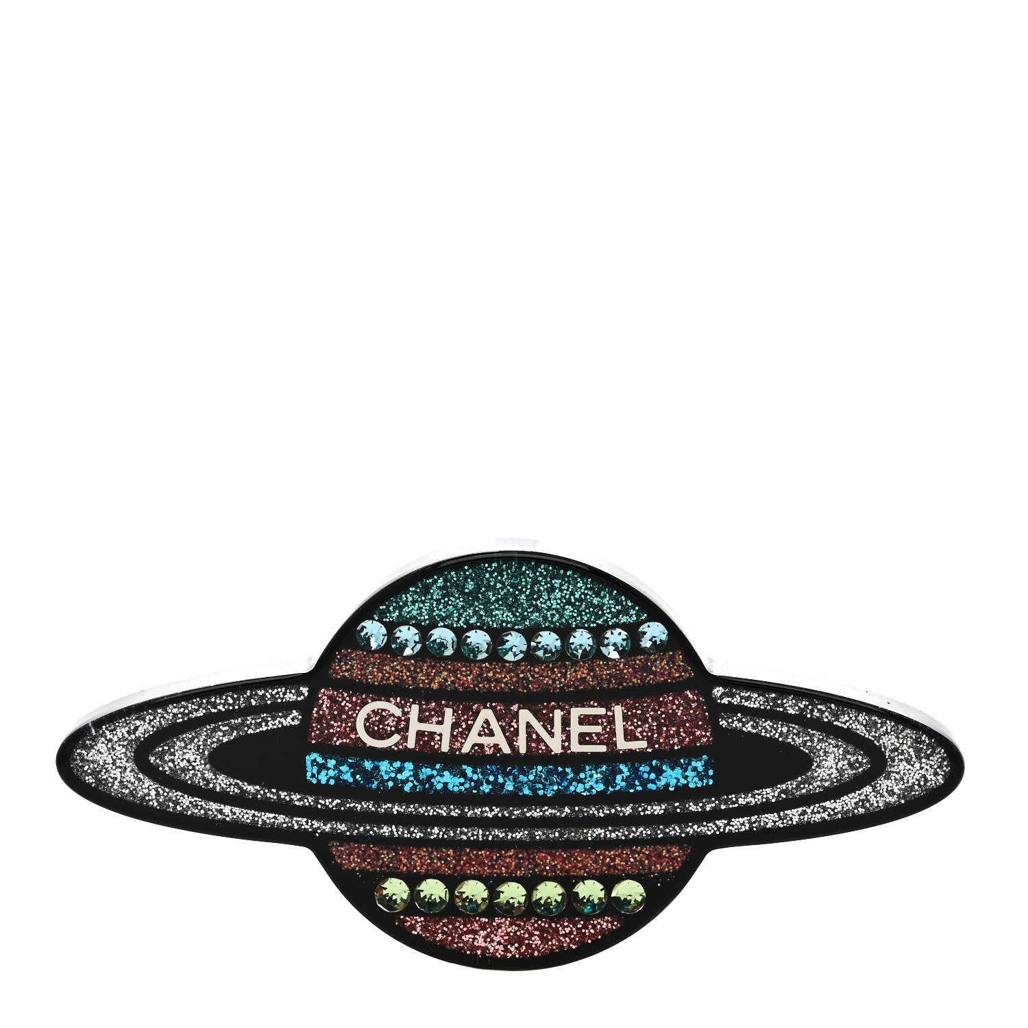 Chanel Glittered Resin Strass Planet Brooch Silver Blue Pink 1 of 3