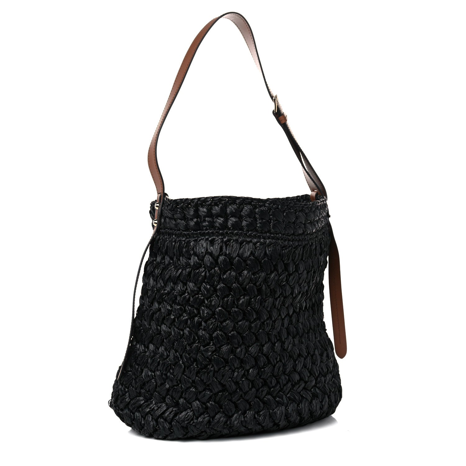 Prada Raffia City Calf Bucket Bag Black Cognac 2 of 11