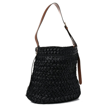Prada Raffia City Calf Bucket Bag Black Cognac 2 of 11